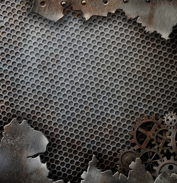 grunge metal background template with gears and cogs
