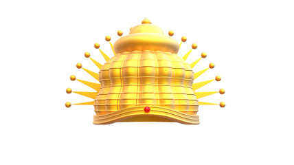 Beautiful golden crown with ruby in centre on white background 