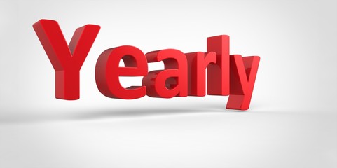 Yearly 3D red text Illustration word Render isolated on White grey gray Background