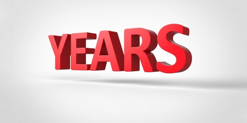 Years 3D red text Illustration word Render isolated on White grey gray Background