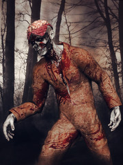 Zombie na tle ciemnego lasu