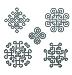 Obraz premium Vector Stone Celtic hand drawing pattern, gray-blue. Image of five gray-blue Celtic hand drawing patterns on a white background.