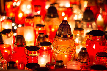 Candles Burning At a Cemetery. Shallow depth of field.