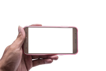Hand with smartphone isolated, Clipping path