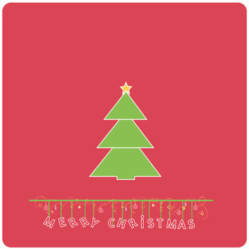 Minimalistic  flat design Merry Christmas e-card with christmas tree and christmas balls / bauble / ornaments ,isolated