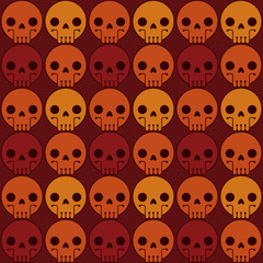 Obraz premium Vector Seamless Skull Pattern, red-orange. Seamless image of a red-orange pattern of skulls round shape on a brown background.