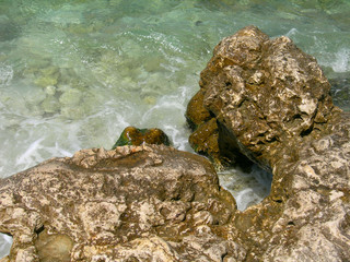 The old stones on the Black sea in the Chersonese, peninsula of Crimea, Russia