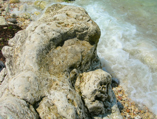 The old stones on the Black sea in the Chersonese, peninsula of Crimea, Russia
