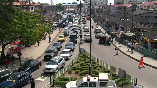 heavy traffic in downtown lagos, nigeria