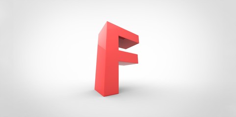 F 3D font big red letter standing on white gray background