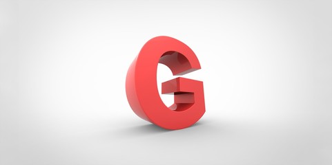 G 3D font big red letter standing on white gray background