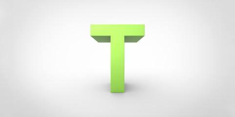 Obraz premium T 3D font big neon green letter standing on white gray background