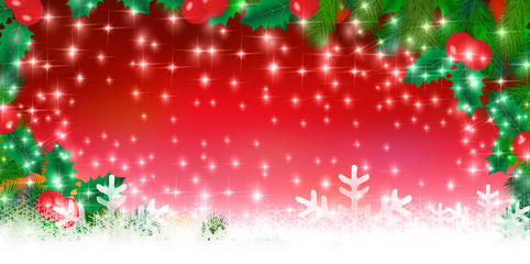 クリスマス　雪　ヒイラギ　背景