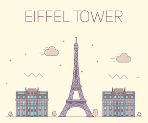 Eiffel tower in Paris. Vector illustration on yellow