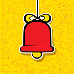 christmas bell label with christmas object pattern background vector