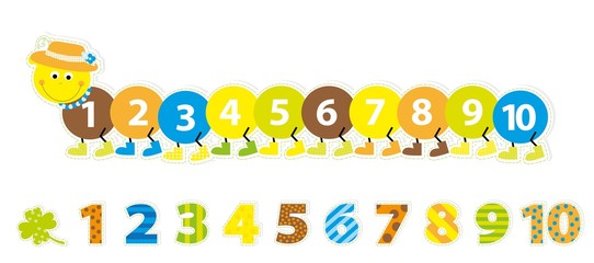 smiling math lady caterpillar with numbers 1-10 / stickers
