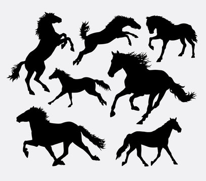 Horse running, jumping, standing, walking silhouette. Good use for symbol, logo, web icon, mascot, game element, sticker, or any design you want. Easy to use. 