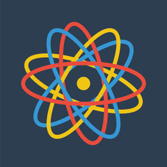 Flat atom icon, chemistry icon.