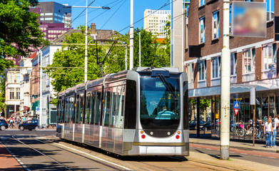 Tram on a street of Rotterdam - Netherlands