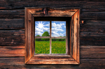 Altes Holzfenster (Frühling)