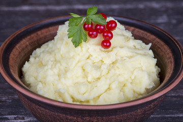 Ukrainian national dish is mashed potatoes in plate