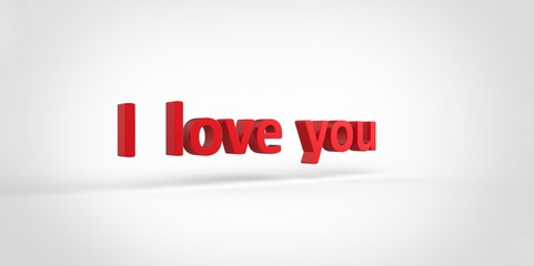 I Love You 3D red text on white gray background