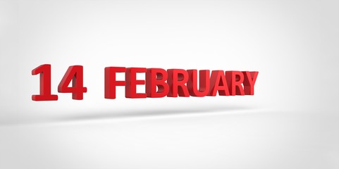14 February 3D red text on white gray background