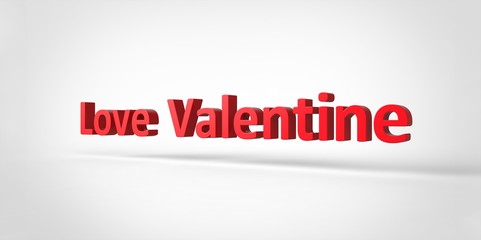 Love Valentine 3D red text on white gray background
