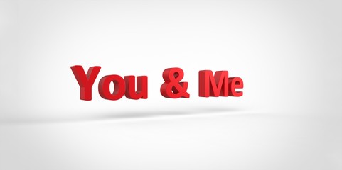 You and Me 3D red text on white gray background