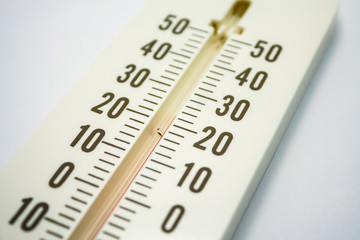 Closeup photo of household alcohol thermometer showing temperatu
