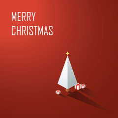 Minimalistic low poly christmas tree vector background. Xmas card template with presents