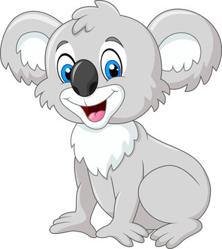 Cartoon adorable koala sitting isolated on white background