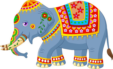 Fototapeta premium Cartoon elephant with indian classic traditional costume