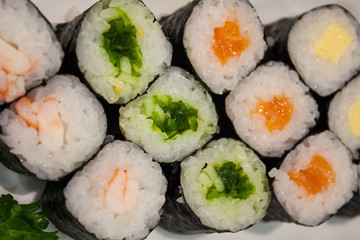 Sushi rolls on a plate