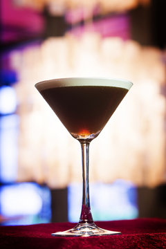 Espresso Coffee Martini Cocktail In Trendy Bar