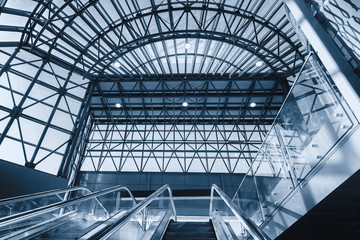 Empty modern escalators in the station