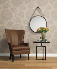 Leather armchair with hanging mirror
