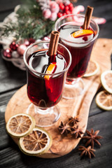 Mulled wine with cinnamon and orange