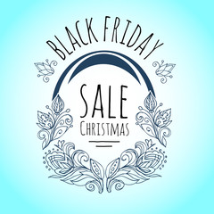 Vector doodle.The artwork line drawings of floral ornament for advertising discounts. Black Friday. Vintage style. Flowers, twigs buds and leaves in retro style. Ink and pen.