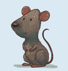 Vector Cute little mouse. Cartoon image of a cute little gray mousy on a light blue background.