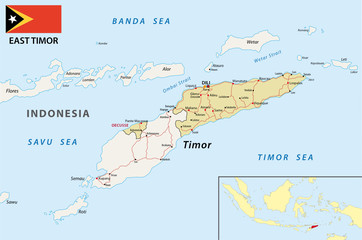east timor road map with flag