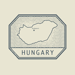 Stamp with the name and map of Hungary