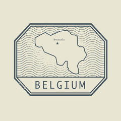 Stamp with the name and map of Belgium