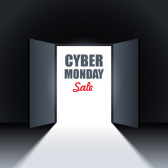 Cyber Monday Sale Background with Open Doors. Vector