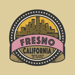 Grunge rubber stamp with name of Fresno, California