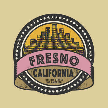 Grunge rubber stamp with name of Fresno, California