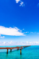 Fototapeta na wymiar Sea, pier, landscape. Okinawa, Japan.