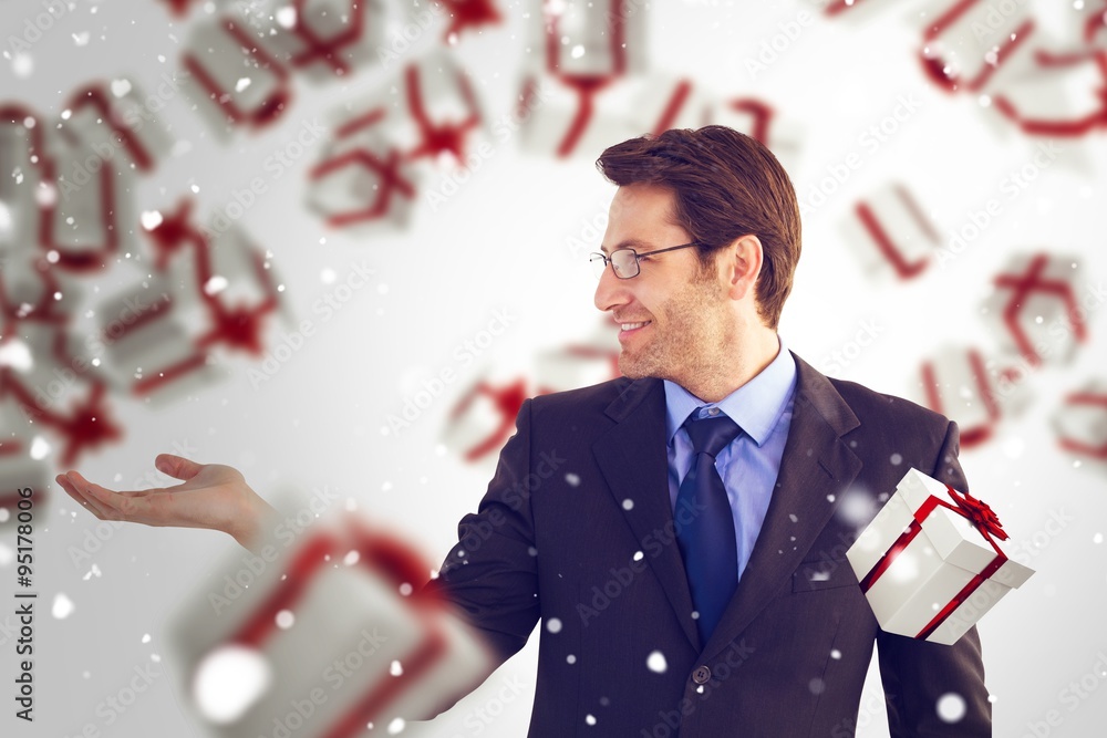 Poster composite image of businessman with empty hand open