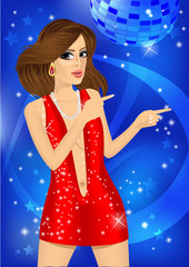 sexy girl dancing on disco party pointing