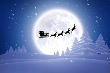 Composite image of silhouette of santa claus and reindeer